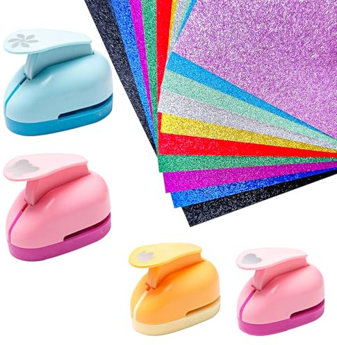 Bofanze 4 Stück Motivlocher Stanzer Set mit 20 Papier Stanzer Kinder Motivlocher Papierstanzer Stanzer Ausstanzer Set Ausgestanztes Motiv für DIY Fotoalben Scrapbooking, Fotos, Grußkarten