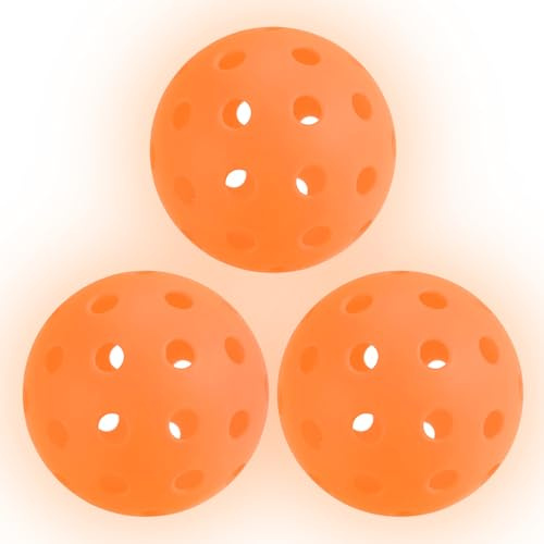 PATIKIL Bolas de Pickleball Luminosas, 40 Agujeros Que Brillan en la Oscuridad, Pack de 3 Bolas de Pickleball para Exteriores con Bolsa de Malla para Deportes, Naranja