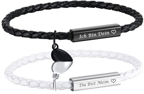 XUANPAI partnerarmband pararmband med gravyr – läderarmband för män kvinnor magnetiskt hjärta par armband jul årsdag födelsedagspresent jag älskar dig presenter