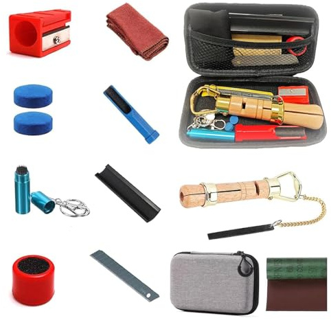 Kit d'outils de réparation pour queue de billard et remplacement du cuir, accessoires de snooker, façonneur de pointe de billard, coupe-queue de billard (gris, 12 pièces)