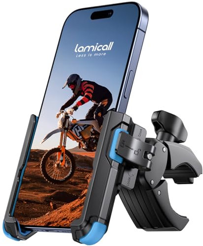 Lamicall Handyhalterung Motorrad, Fahrrad Handyhalter - [1s-Sperre] Handy Fahrradhalterung für Kamera, 360° Drehbare Universal Handy Halterung Fahrradlenker für iPhone 17 16 15 14, Samsung, Smartphone