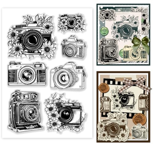 GOMAKERER 1 sello transparente para cámara de flores vintage, sellos de silicona transparente para hacer tarjetas, decoración de álbumes de recortes, manualidades, manualidades