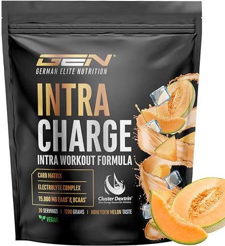 Intra Charge Workout Drink 1,2 kg-Complesso con Cluster Dextrin®, 9 aminoacidi essenziali (EAA) e BCAA,L-glutammina, L-glicina, taurina, matrice di elettroliti -vegano (Honeydew Melon)