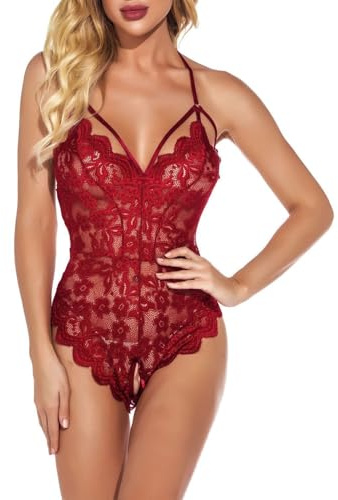 Satohom One Piece Teddy Bodysuit for Women UK, Sexy Lingerie Lace Babydoll Bedroom, Ladies Sexy V Neck Chemise Strappy Underwear, XS-2XL