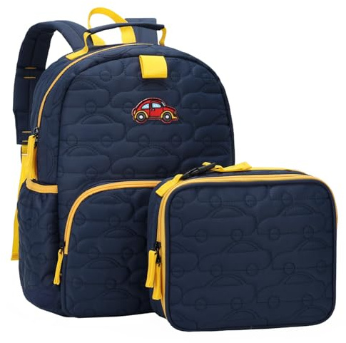 Chase Chic Cartable Fille Garçons Primaire,Léger Sac a Dos Enfant avec Pochette-repas,Sac Cartable avec Sangle de Poitrine 4-8 Ans,Idéal pour Écoles/Maternelle/Voyages,Voiture bleue