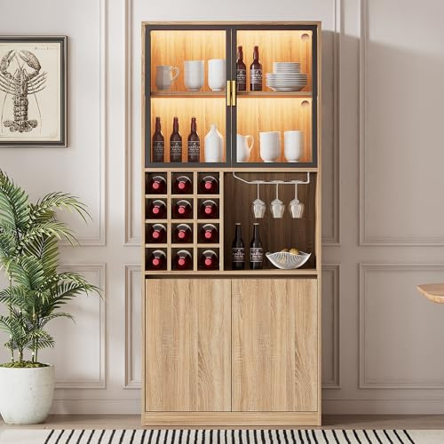Vitrina con puertas de cristal e iluminación, armario de baño, armario de licores, fácil almacenamiento con luz con ambiente, 80 x 40 x 180 cm (estilo A)