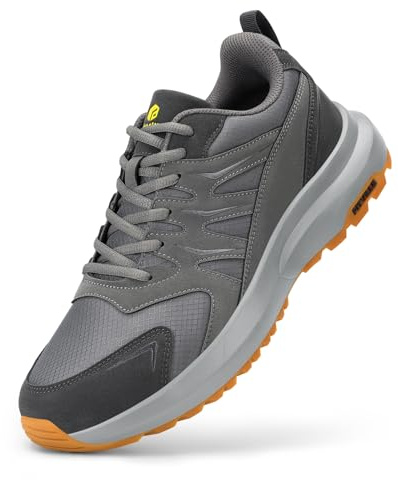 FitVille Mens Extra Wide Fit Hiking Shoes, Lace-up Outdoor Walking Trekking Shoes Non-Slip Trainers, Sturdy Core V4 Wide 9 UK Gray/Slate Gray