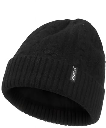 Zylioo XXL överdimensionerad kabelmössa hatt för män kvinnor, stor stickad med fleecefoder, vinterskidhattar för kallt väder, Svart, XXL
