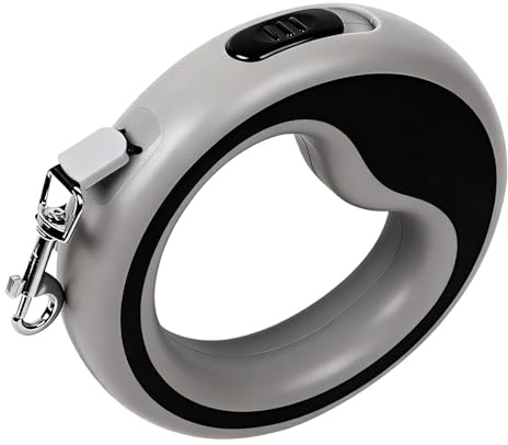 Senshuomy 360° Tangle-Free Retractable Dog Lead 2.5M Grey - Heavy-Duty Nylon Tape Leash with One-Handed Brake Pause Lock for Small to Medium Dogs Up to 15kg