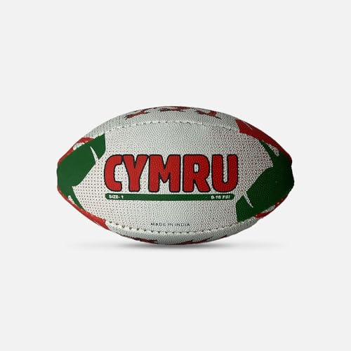Wales Cymru Dotted Print Rugby Ball | Official Training & Match Ball with Red Dragon Welsh Flag Design | Durable 4-Panel Construction, Textured Grip & All-Weather Performance