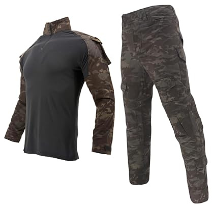 YUSHOW Airsoft Tarnanzug Herren Paintball Combat Shirt Taktische Hose Langärmlige mit 1/4 Reißverschluss Militär Anzug Outdoor Camouflage Jagdbekleidung BDU