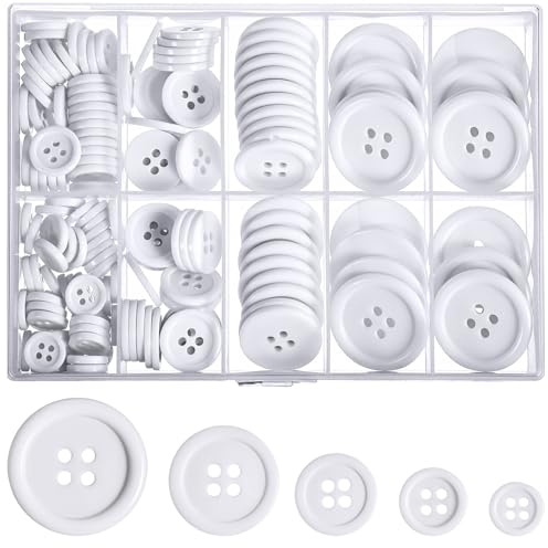 Classicseali 160PCS White Small Buttons, Round Big White Buttons