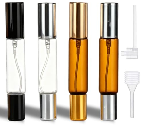 4 pezzi 10ml Atomizzatore di Profumo Ricaricabile, Porta Profumo da Viaggio con Doppia Estremità Spray e Roll-on, Vaporizzatore in Vetro a Prova di Perdite per Profumi, Colonie e Oli Essenziali