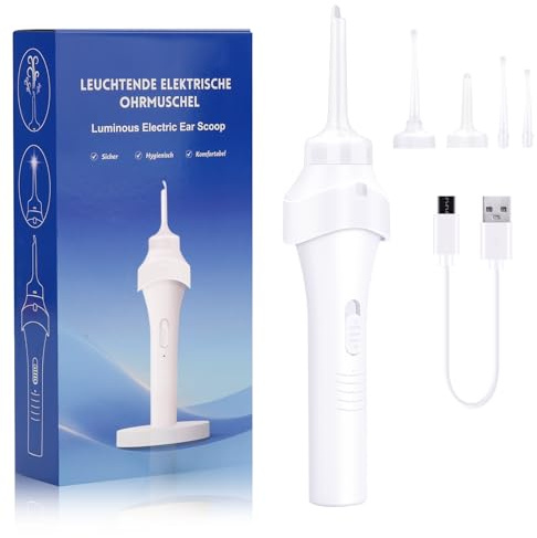 Ohrenschmalz Entferner Sauger ,Oroclear Ohrenschmalz-Sauger ,Elektrischer ohrenreiniger mit LED Lampe , Zubehörset für Familien,Selbstreinigungsgebrauch,Ivory