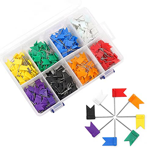 400 Pièces Epingles Drapeaux Multicolore, Coideal 35 mm Punaises de Carte avec Tête, Épingles Tableau Liège pour Carte du Monde, Tableau d'Affichage Murale, 8 Couleurs Assorties