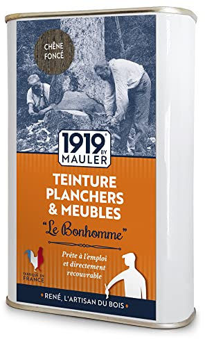 1919 BY MAULER - Teinture bois, meuble & parquet Le Bonhomme - Chêne Foncé - 0,5L - Protège contre les taches grâce à un fond dur intégré