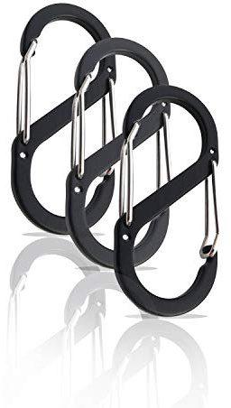 Set di 3 moschettoni - Moschettoni grande a S - Moschettone portachiavi - Moschettoni ganci doppio - Portachiavi nero - Moschettoni outdoor - Moschettone alluminio (Nero 88x40 mm)