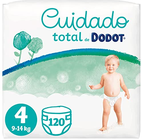 Dodot Pañales Bebé Cuidado Total Talla 4 (9-14 kg), 120 Pañales, Suave Protección de la Piel con Ingredientes de Origen Vegetal