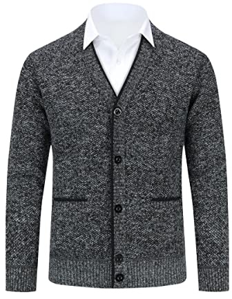 Allthemen Cárdigan para Hombre con Cuello en V Forrado con Botones de Punto Grueso Chaqueta de transición cálida Gris Oscuro XXL