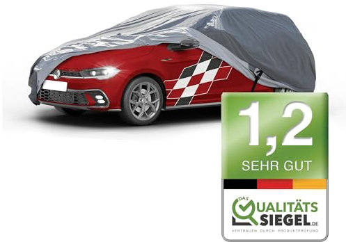 Walser Premium Abdeckplane Auto All Weather Plus Qualitätssieger Sehr Gut*, Abdeckplane wasserdicht, Auto Abdeckplane, Autoplane UV-beständig, Autoabdeckung Outdoor, Autogarage Abdeckung Größe 1 grau