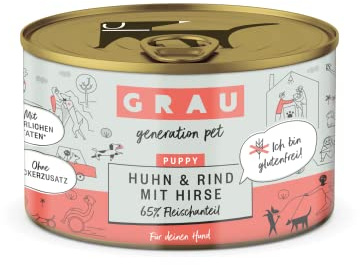 GRAU Våtfoder med kyckling, nöt och hirs för hundvalpar, glutenfritt, originalprodukt, 6-pack (6 x 200 g)