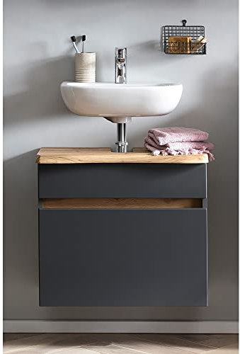 Lomadox Waschbeckenunterschrank Bad mit Baumkante in Graphit, B/H/T: ca. 61/54/40 cm