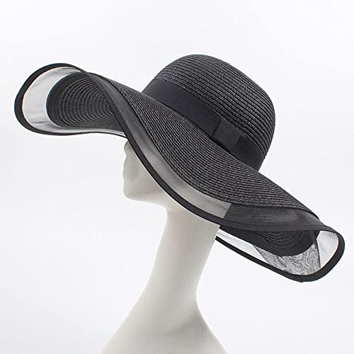 LUMoony 1 chapeau de paille pliable pour femme - Large bord - Maille - Pour la plage et les voyages - Chapeau de paille enroulable - Protection UV - Chapeau d'été - Chapeau de plage - Chapeau de fête