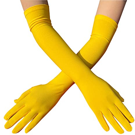 SYSUII Damer långa elastiska handskar, damer solskyddshandskar damer armbågshandske operathandskar danshandskar för halloween karneval karneval fest kvinnor flickor gul