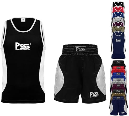 PSS Ultimate barn boxningsuniform set med 2 delar lätt vikt andningsbar och bekväm tygboxning studentuniform för åldrarna 3-14 år, Svart, 12 År