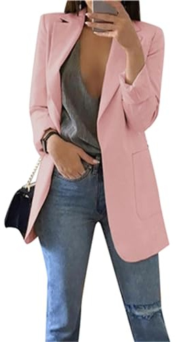 ZICUE Blazer Simple Ouvert Devant pour Les Femmes avec des Manches Longues Et des Revers Fixes Travail Bureau Business Blazer Rose XL