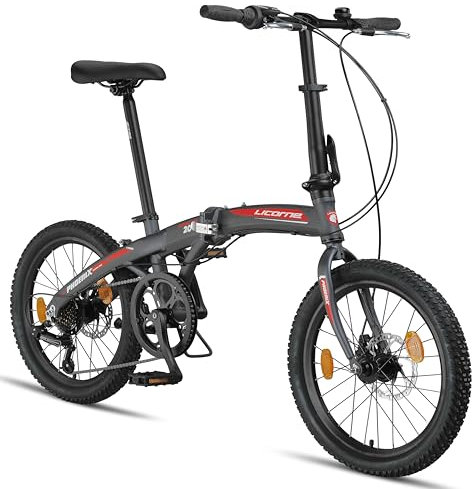 Licorne Bike Phoenix 2D Cross 20 Zoll Aluminium Faltrad Klapprad Scheibenbremse Discbremse Faltfahrrad Herren Damen 7 Gang Kettenschaltung Folding City Bike Alu-Rahmen (Spoke Wheels, Anthrazit/Rot)