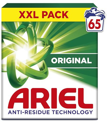 Ariel Original, Lessive en Poudre, 65 Lavages (3.7kg), Action Détachante En 1 Seul Lavage, Dissolution Rapide Même à Froid, Fabriqué en France