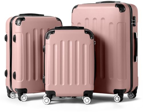 Karl home Lightweight Suitcase Set ABS Hard Shell Luggage 3-Piece Rose Gold