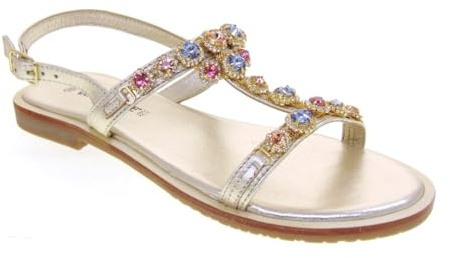 Valleverde, Sandali Eleganti da Donna, Decorati con Cristalli Colorati, Cinturino alla Caviglia, Oro (Oro, Sistema Taglie Calzature EU, Adulto, Numero, Media, 38)