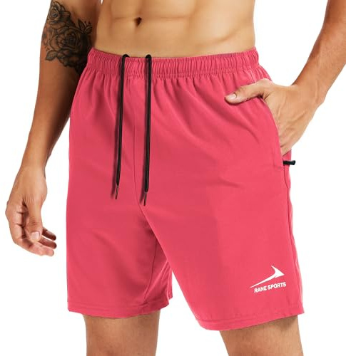 Short de Sport pour Hommes avec Poches zippées - léger, Respirant, idéal pour la Course, la Salle de Sport et Les activités de Plein air Rose L