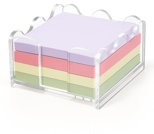 AceOrbit 1pc Scalloped Acrylic Sticky Note Holder, 3x3 Inch Clear Cute Notepad Holder Sticky Note Dispenser with Wave Design, Thick Acrylic Desk Organizer for Office, Home, Dorm, Classroom Desk