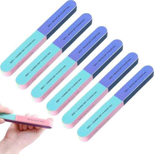 hankousi Confezione da 6 lime per unghie a 7 lati, lima lucidante per unghie naturali, kit per la cura delle unghie a grana multipla per uso domestico e salone, strumenti essenziali per manicure e