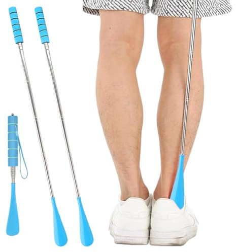 GNALIA Calzador De Zapatos Largo Extensible 30-70Cm, Acero Inoxidable Ajustable, 2 Unidades Color Azul, Para Hombres Mujeres Y Personas Mayores
