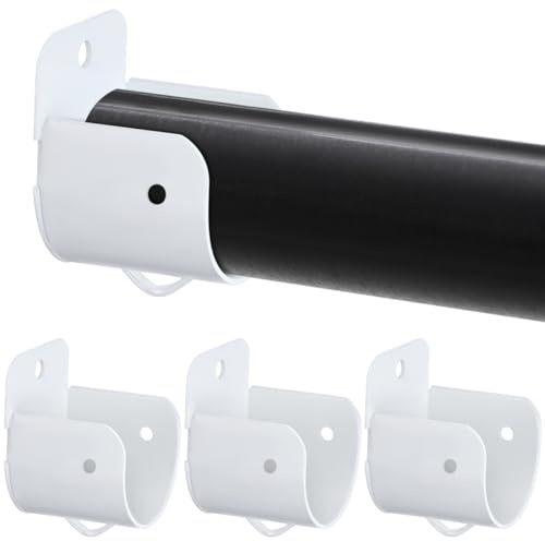 Luxshiny Closet Rod Socket 4Pcs White Wardrobe Flange Rod Holder Shower Curtain Pole End Brackets Recess Wall Mount Support for Bathroom Laundry Room Clothes Hanging