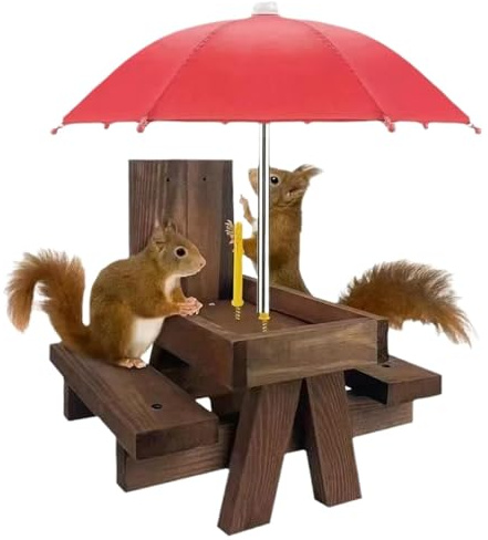 Mangime Per Scoiattoli | Accessorio Pratico Per Animali Domestici | Mangiatoia A Tavolo Con Ombrellone Per Scoiattoli | Per Cortile Giardino Prato Muro Albero Recinzione Uso Spazi Esterni