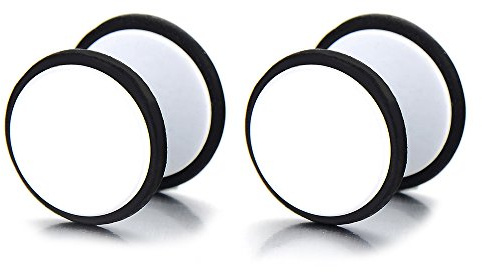 9MM Bianco Cerchio Orecchini da Uomo Donna. Finto Dilatatore Fake Plug. Acciaio Inossidabile. 1 Paio