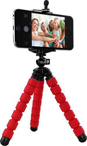 Rollei Selfie Mini Tripod - Minitrípode con Cabezal esférico giratorio 360°, adaptador para smartphone - Con pies de goma antideslizantes - Rojo