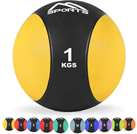 MSPORTS Medizinball 1 kg – Professionelle Studio-Qualität inkl. Übungsposter Gymnastikbälle