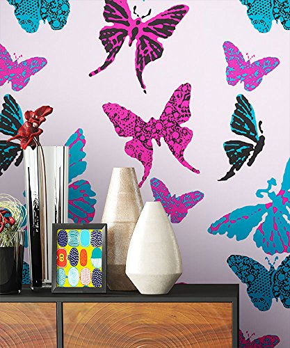 NEWROOM Kindertapete Rosa Schmetterlinge Kinder Papiertapete Lila,Pink,Türkis Papier Kindertapete Kinderzimmer Jung