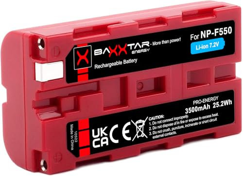 Baxxtar NP-F550 Batteria 3500mAh compatibile con videocamere Sony, indicatori LED, illuminazione, luce video, monitor, fotocamera, Battery NP-F570 NP-F750 NP-F950 NP-F970 NPF550 NP F550