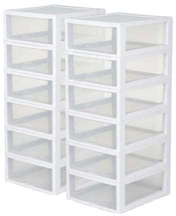 Sterilite 12-Pack 16 Quart Stacking Drawer, Clear Storage Closet Organizer, White Frame - Stackable Modular Plastic Drawers for Clothes, Accessories, Craft Supplies, Shoes or Linens