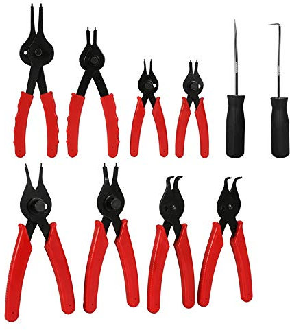 Qii lu Pinza per anelli di sicurezza Pinza a punta piegata Kit di pinze per anelli elastici esterni 11 pezzi Set di utensili per pinze per anelli elastici interni ed esterni