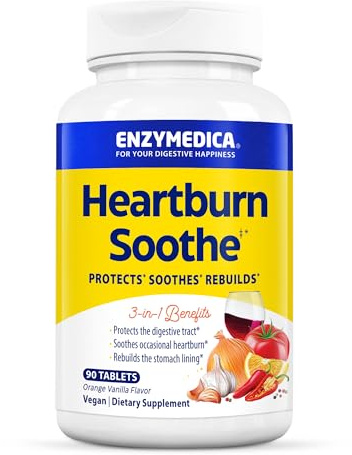 Enzymedica, Heartburn Soothe, Orange-Vanilla Flavour, Dietary Supplement, 90 chewable Tablets, Vegan, Gluten-Free, Soy-Free, Non-GMO