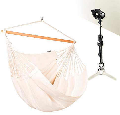 LA SIESTA® – Habana hängstol king-size fästset för avkoppling & stil: 360° vridfog, högkvalitativ bambuträ – GOTS-certifierade bomullsfamiljer, par (latta)