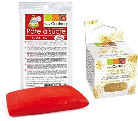 Röd sockerpasta 100 g + guldglitter
